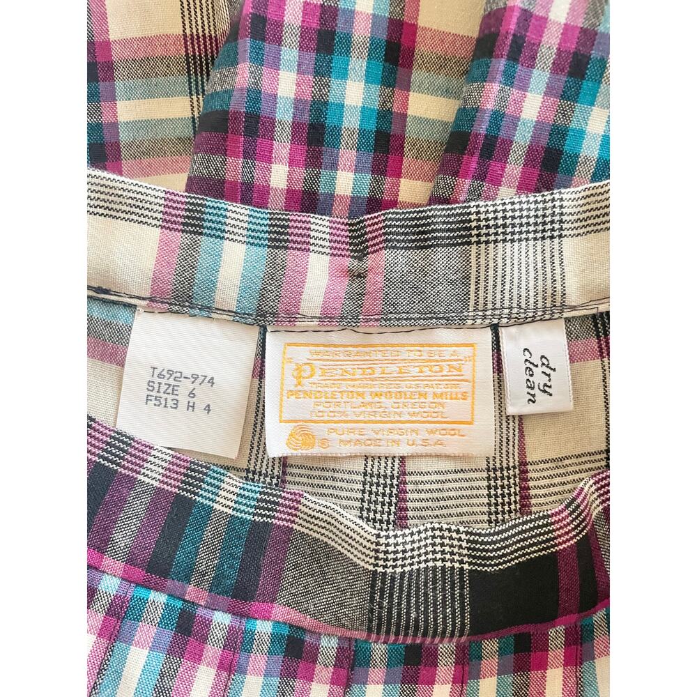 Vintage 80s Pendleton Wool Plaid Midi Skirt Purple Teal USA Size 6 - Picture 2 of 5